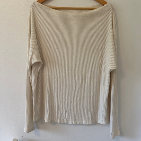Elan Cream Ribbed Boatneck Top Size Medium - Picture 1 of 5